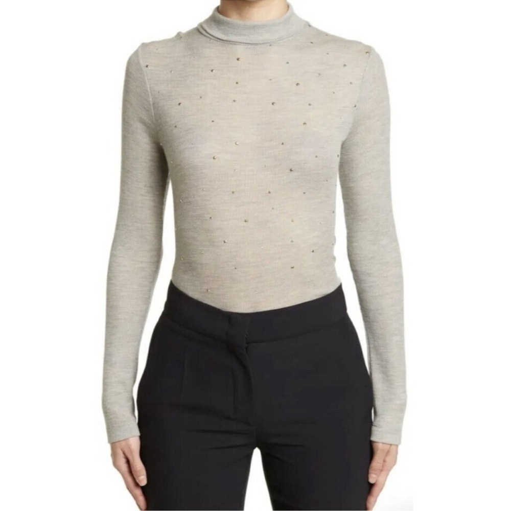 St. John Sequin Turtleneck Long Sleeve Wool Blend Ribbed Top Size Med NWT